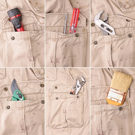 Collection of tools in trousers's pockets. These images are also available in high resolution in my portfolio.の写真素材