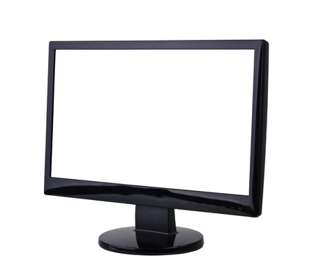 Computer Monitor with blank white screen. Isolated on white background.の写真素材