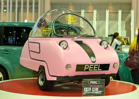 BANGKOK, THAILAND-DECEMBER 07: Peel, the smallest eco car of Thailand, on display at Thailand...