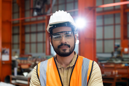 Selective focus at Caucasian men engineer supervisor, wearing safety equipment. While doing audit...