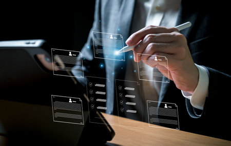 People using Digital tablet while edit online shared document that can access online from cloud service. Work anywhere that can approve or correct file with real time storage and backupの写真素材
