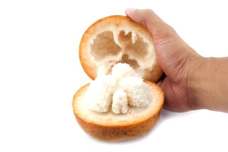Santol  sandoricum koetjape , tropical fruit and show inside on white background の写真素材
