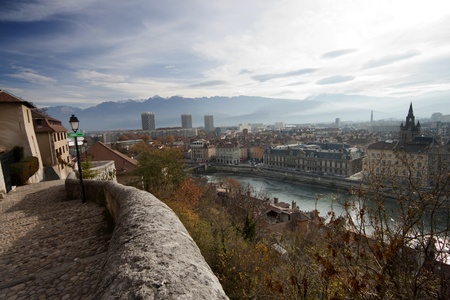 View of the Isere River in Grenoble City  France, Alps 