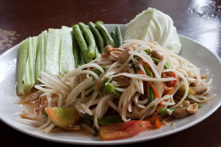 Thai papaya salad with and vegetables の写真素材