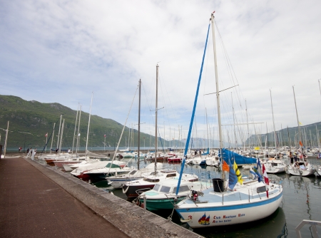 AIX-LES-BAINS, FRANCE - May 8, 2013 Sailing competition at the biggest natural lake of France during all summer  May 8, 2013 in Aix-les-Bains, France  のeditorial素材