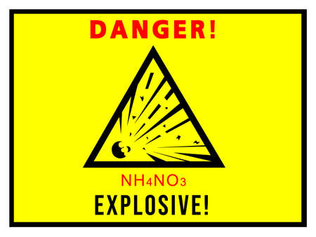 Danger warning sign explosion Ammonium nitrate Attention is an explosive. Yellow Vector Chemical Hazard Warning NH4NO3 Backgroundのイラスト素材