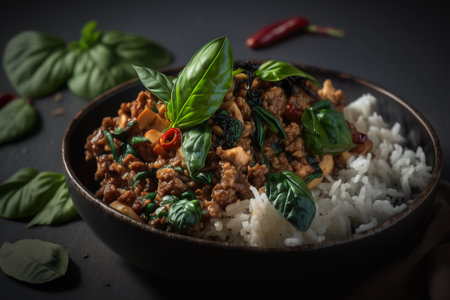 Holy Basil Fried Rice There are fried rice with pork basil, chicken basil, shrimp basil, seafood basil and many more menus to choose from. It can be called another popular menu.の素材