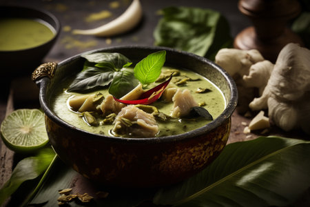 Chicken Green Curry It is a menu that is very easy to find and the green curry goes well with steamed rice and rice noodles. With the flavor of spices mixed with coconut milk, it makes this menu taste delicious.の素材