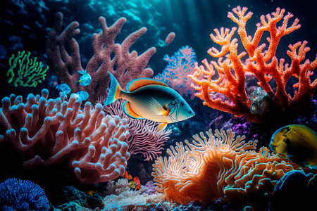 Colorful sea fish along the beautiful coral reefs.の素材