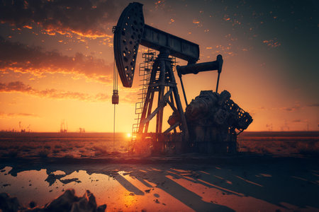 Oil well, crude oil, drilling rig, oil field, crude oil price, oil and gas, oil barrel, oil industry concept. Backlitの素材