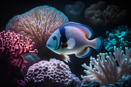 Colorful sea fish along the beautiful coral reefs.の素材