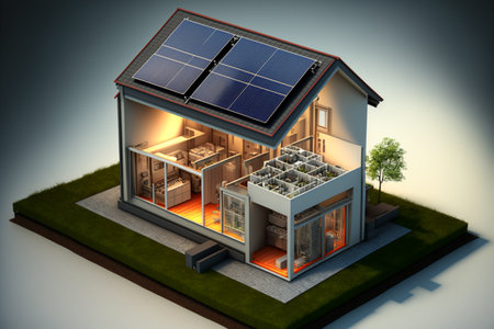 Solar panels on the roof of the houseの素材