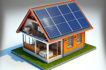 Solar panels on the roof of the houseの素材