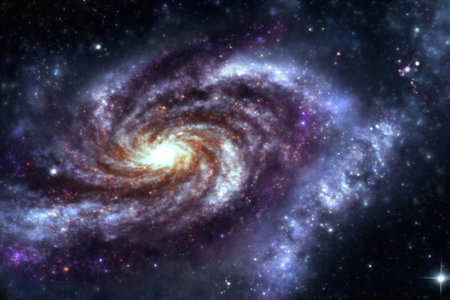 Spiral galaxy with a shining core, cosmos computer artの素材