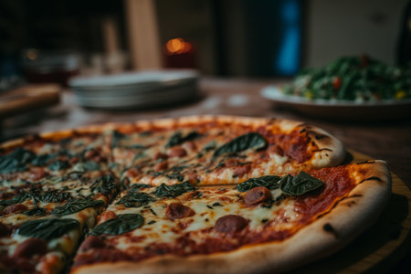 Fresh Homemade Italian Pizza Margherita with buffalo mozzarella and basilの素材