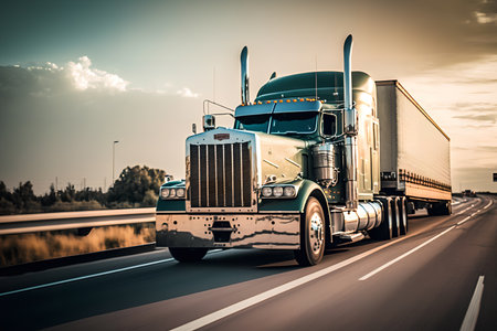 American truck on motorway in motionの素材