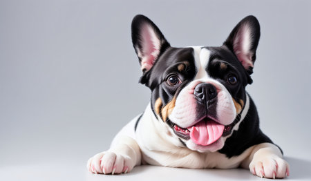 French bulldog lying down tired after walkの素材