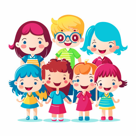 Group of school kids, group of happiness childrenのイラスト素材