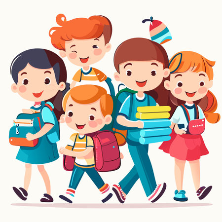 Group of school kids, group of happiness childrenのイラスト素材