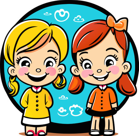 Two school children in front of chalkboard, funny vector illustrationのイラスト素材