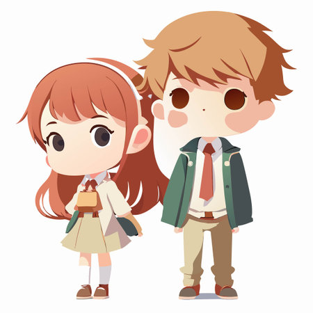 Back to school. Boy and girl go to school with backpacks. The beginning of the school year, children go to lessonsのイラスト素材