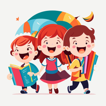 Group of school kids, group of happiness childrenのイラスト素材
