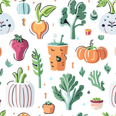Vegetables and fruits Seamless hand drawn doodle pattern. Illustration for backgrounds