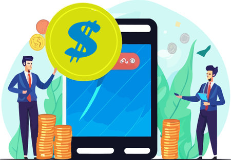 Sending and receiving money wireless with mobile phones banking payment apps vector concept.のイラスト素材