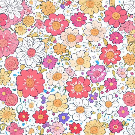 Seamless pattern with flowers and leaves. Hand drawn background. floral pattern for wallpaper or fabric.のイラスト素材