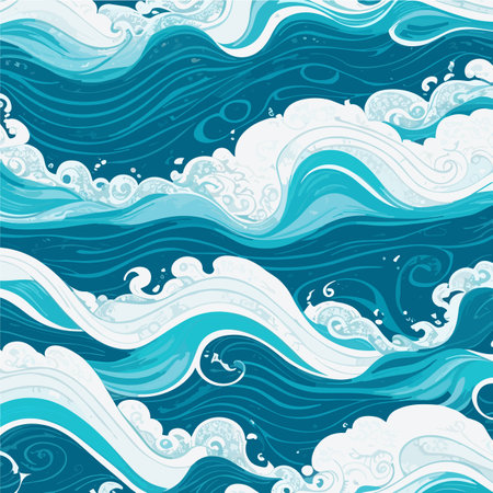 Seamless pattern with waves. Design for backdrops with sea, rivers or water texture. Repeating texture. Figure for textiles. Print for the cover of the book, postcards, t-shirts. Surface design.のイラスト素材