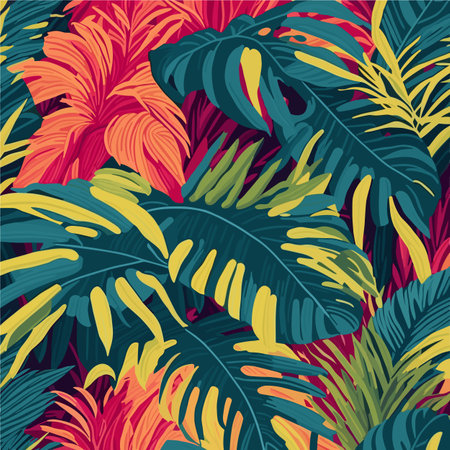 Modern exotic floral jungle pattern. Collage contemporary seamless pattern. Hand drawn cartoon style pattern.のイラスト素材