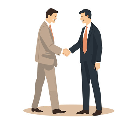 Two people shake hands as a result of agreement. Successful cooperation. Happy businessman. Isolated vector illustration in cartoon styleのイラスト素材