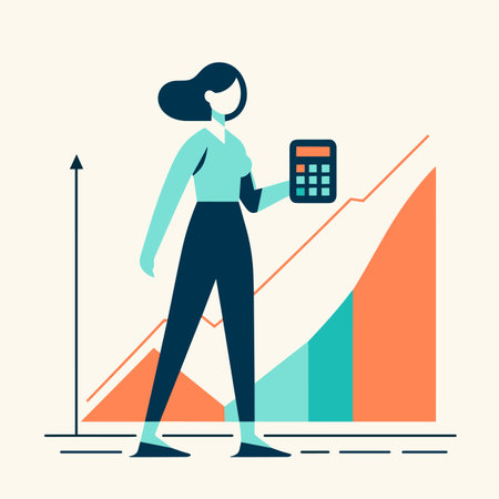 Femal Financial concept, Investor with holding a calculator, Business character, Vector illustrationのイラスト素材