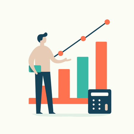 A financial plan, invoice or tax, expense or loan concept, a businessman with calculator estimate cost project document, Business character, Vector illustrationのイラスト素材