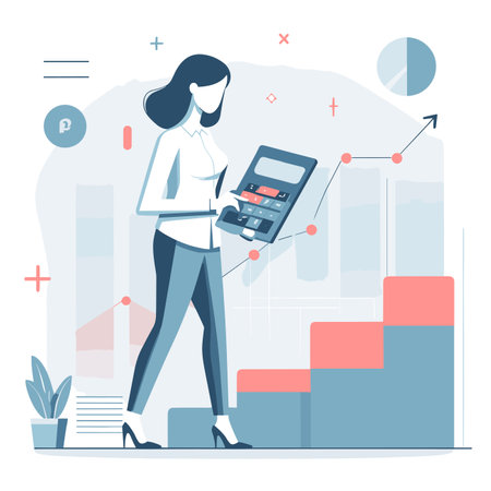 Femal Financial concept, Investor with holding a calculator, Business character, Vector illustrationのイラスト素材