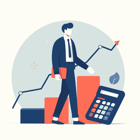 men's business ideas In the middle of graphs and numbers. Business style. Vector illustration.のイラスト素材