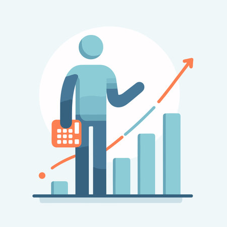 Businessman standing next to a calculator and graph, Business character, Vector illustrationのイラスト素材