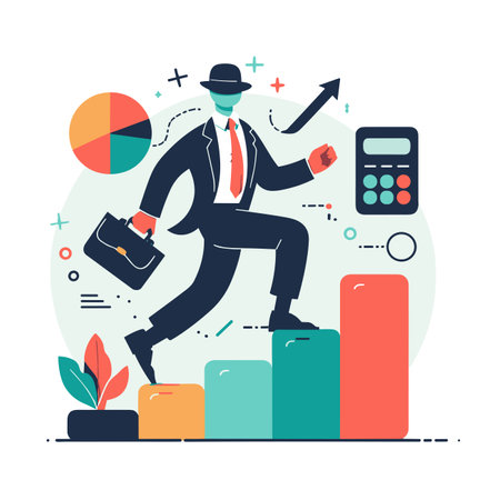men's business ideas Running up graphs and numbers. Business style. Vector illustration.のイラスト素材