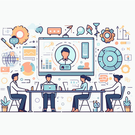 Group business team video conference meeting online and business people brainstorming concept, Vector illustrationのイラスト素材