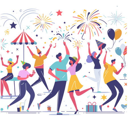 People dancing, celebrating New Year's festival, Cartoon Vector Illustrationのイラスト素材