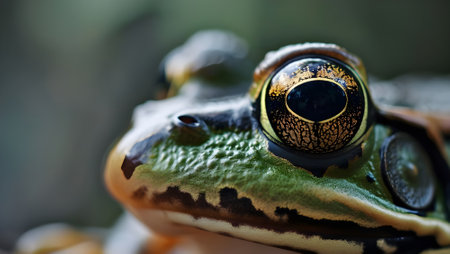 Close-up of a green tree frog in its natural environmentの素材