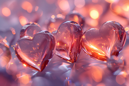 Digital illustration of numerous red hearts floating against a vibrant Valentine's Day themed backdrop.の素材