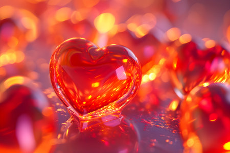 Digital illustration of numerous red hearts floating against a vibrant Valentine's Day themed backdrop.の素材