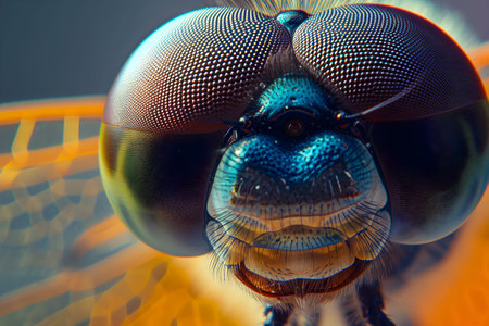 An ultra-macro shot revealing the fascinating texture and pattern of a dragonfly's compound eyes with exceptional detail and clarity.の素材