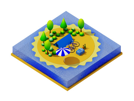 Isometric camping on the beachの写真素材