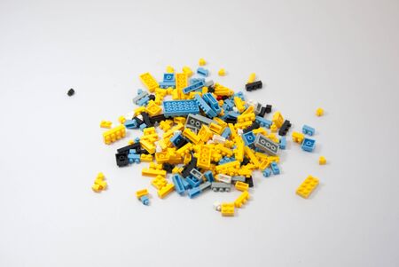 Plastic toy blocks on white