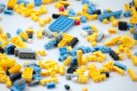 Plastic toy blocks on white backgroundの写真素材