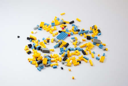 Plastic toy blocks on white backgroundの写真素材