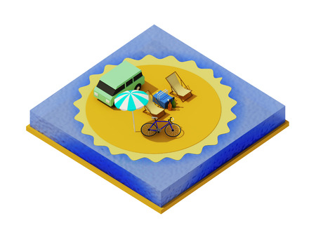 Isometric camping on the beachの写真素材