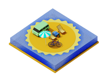 Isometric camping on the beachの写真素材
